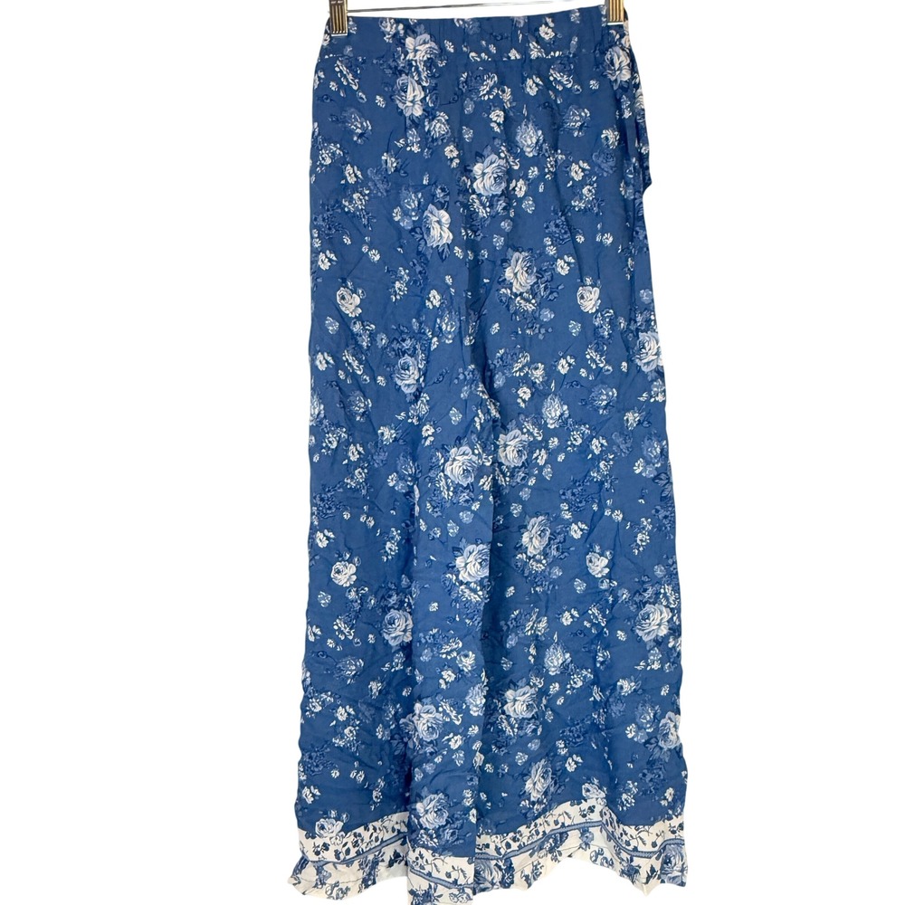 Simplee‎ Blue Floral Wrap Maxi Skirt Tassel Tie Boho Cottagecore Size S - Picture 3 of 11